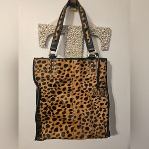 Leopard Print Tote Bag with Black Accents